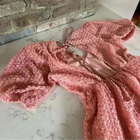 La’Ven Pink Rose Print Puff Shoulder Midi Dress Size M- B08 - Picture 7 of 12